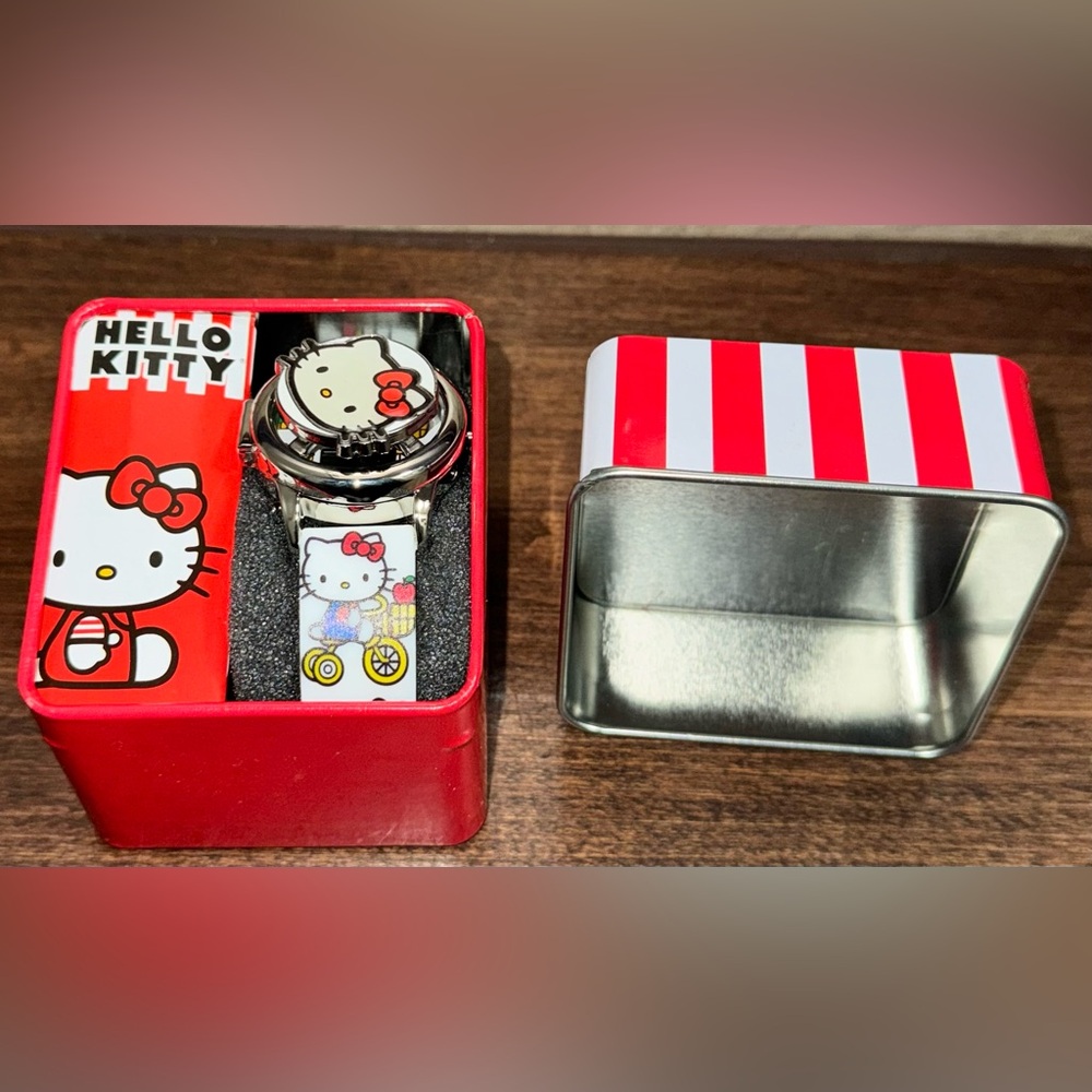 Cute 🥰 Sanrio Hello Kitty Kids LCD Watch packaged in a collectible tin